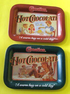 Vintage Carnation Metal Mini Serving Trays 1970 Collectible